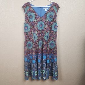 London Style Blue A-line Sleeveless Midi Dress